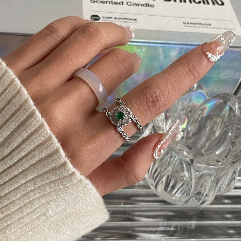 High-grade Green Cat's Eye Zircon Ring