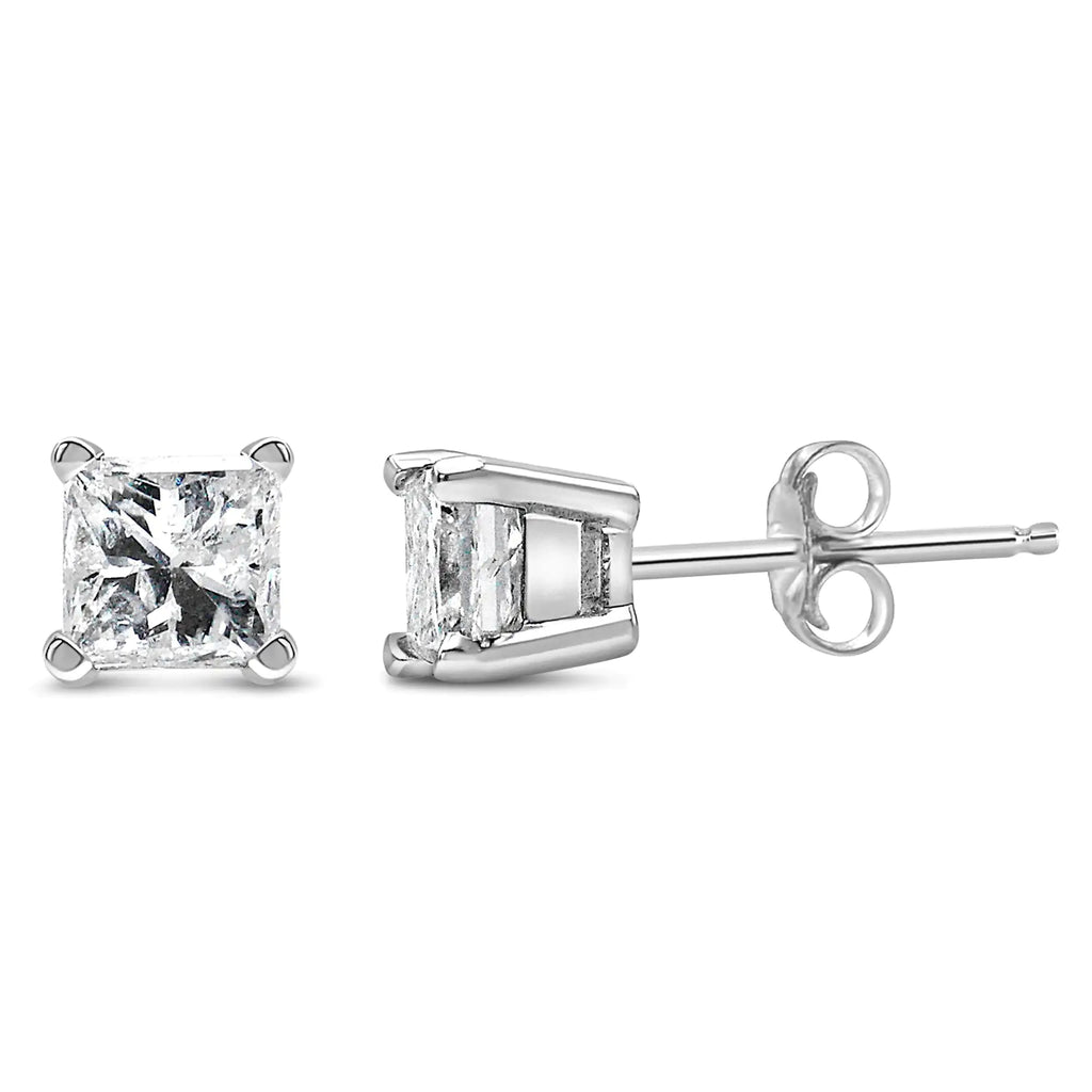 14K White Gold Princess Cut Lab-grown Diamond Solitaire Stud