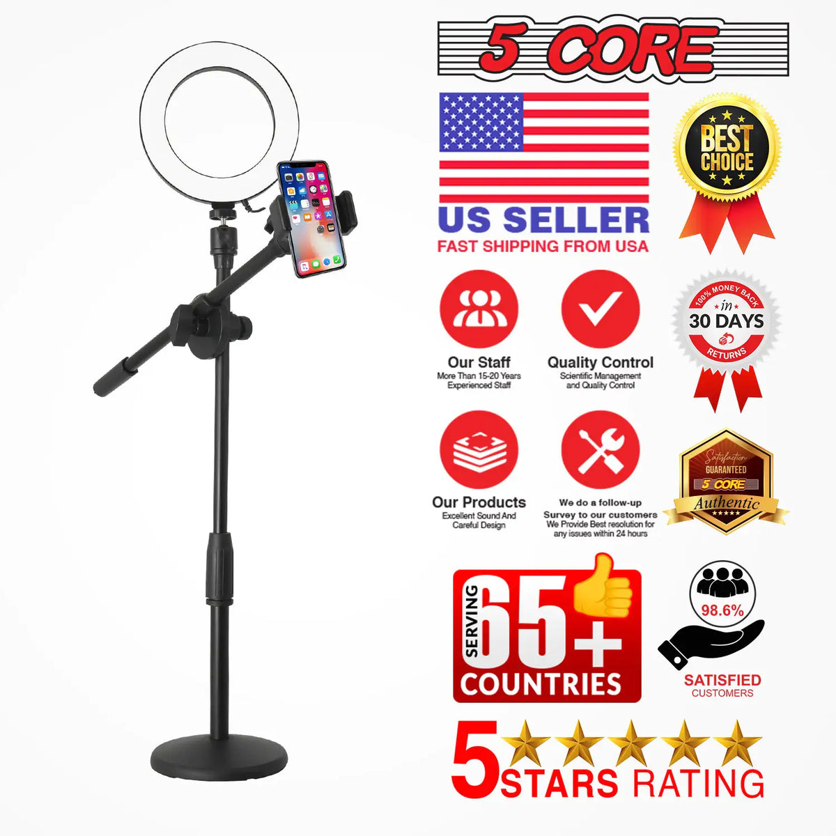 6 Ring Light Cell Phone Stand Adjustable Ring Light Angle LED