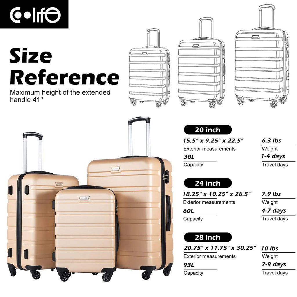 Coolife 3 Piece Hardside Luggage Set