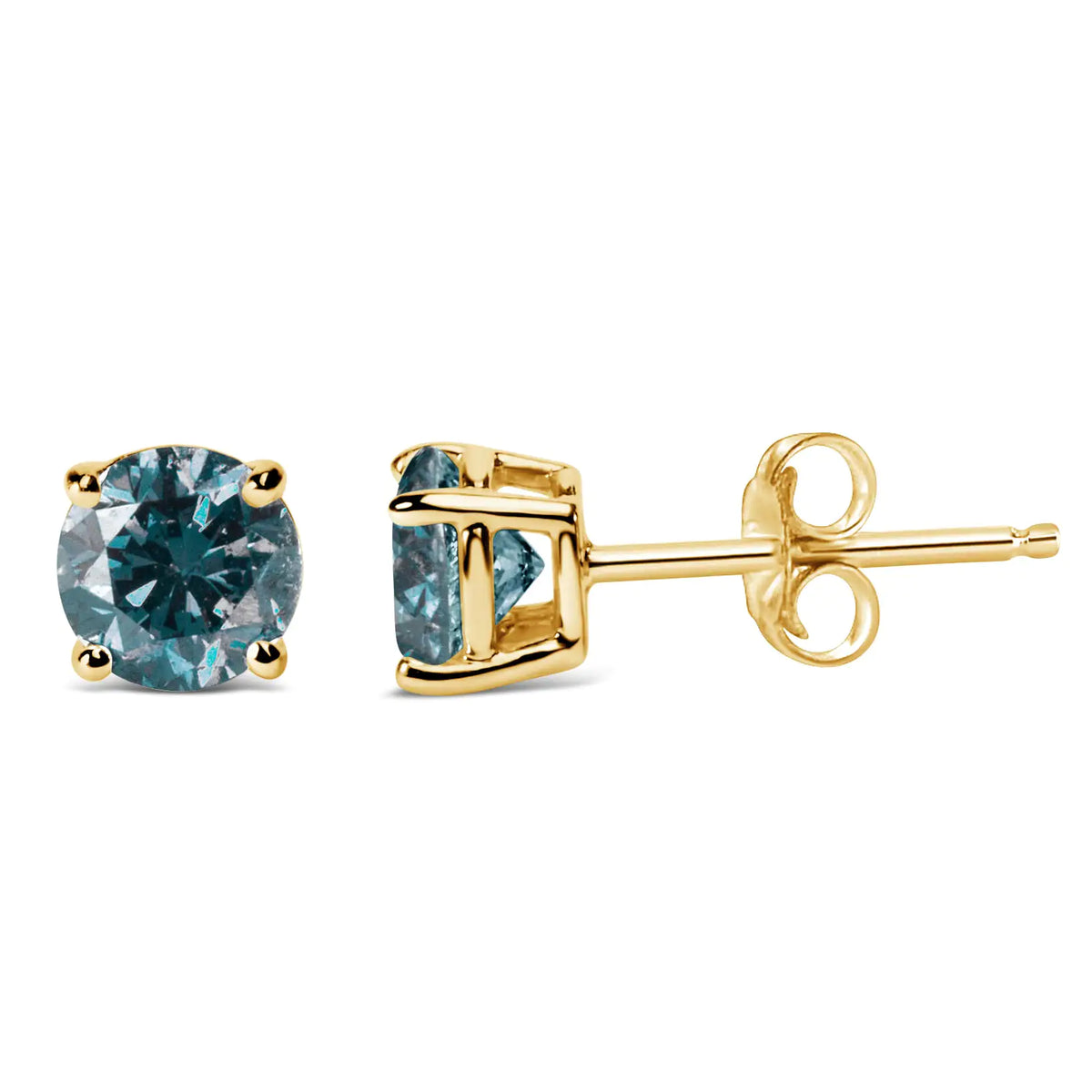 14K Gold Round Brilliant Cut Lab Grown Blue Diamond 4-prong