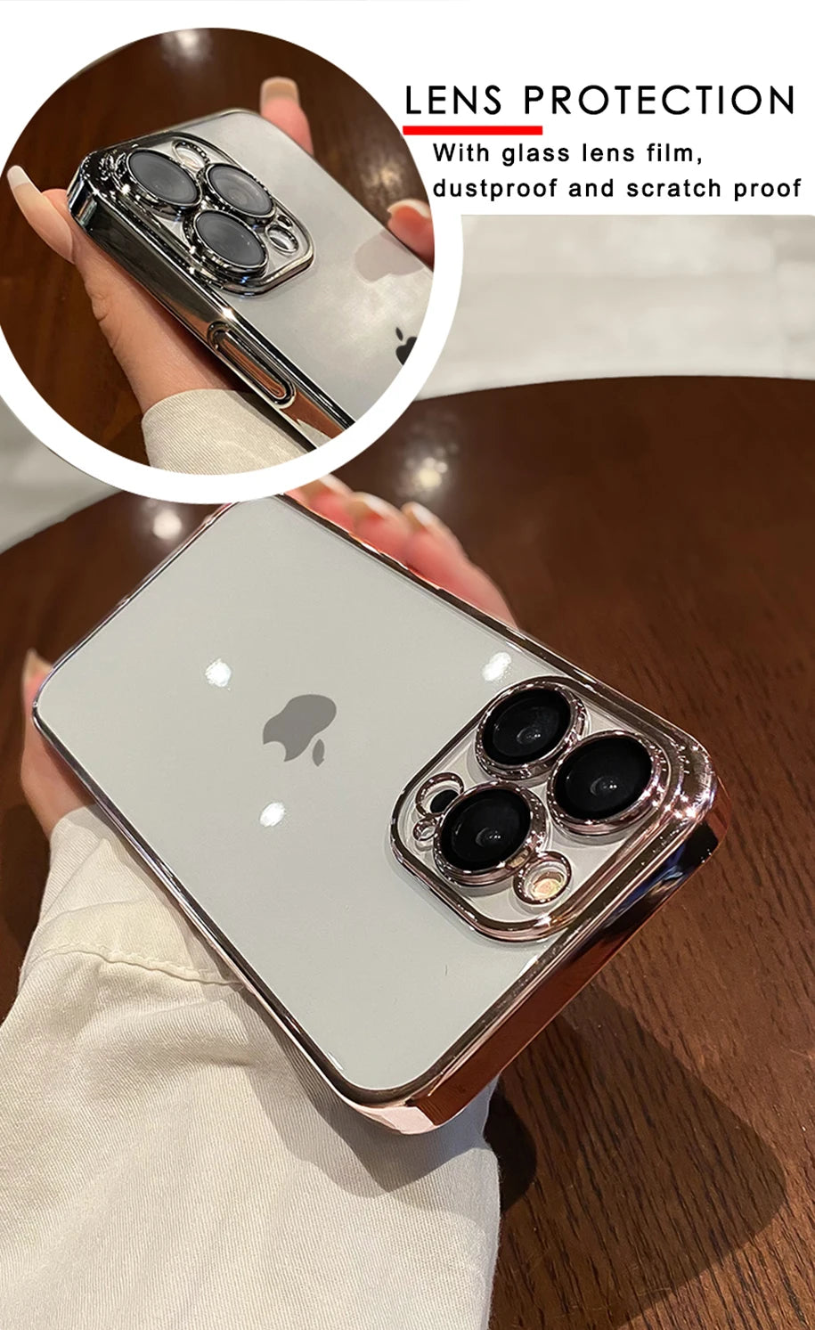 Luxury Plating Clear Silicone Phone Case For iPhone 16 17 15 14 13 12 11 Pro XR XS Max Mini Plus Lens Protection Case Back Cover