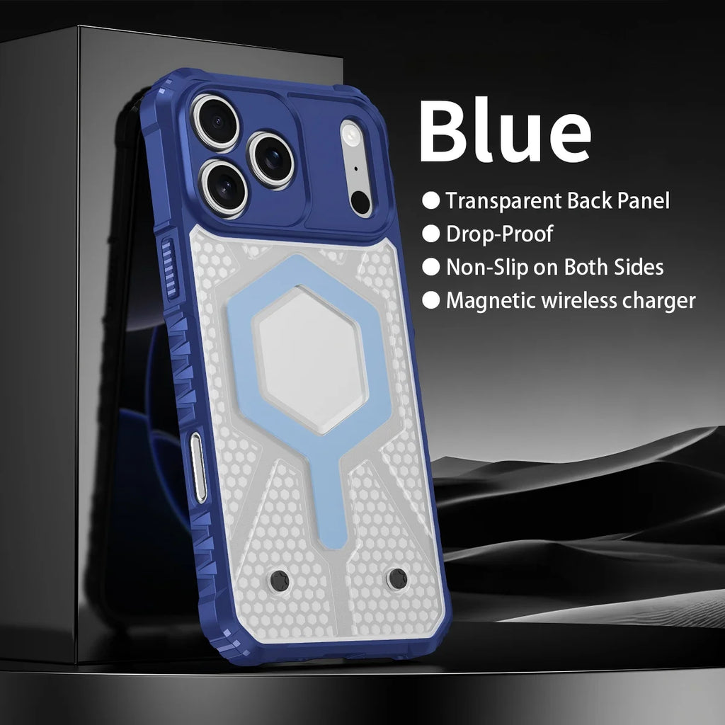 New Heavy Duty Anti-Slip Transparent Armor Magnetic Phone Case For iPhone 17 16 15 14 13Pro Max 11 Support Wireless Charge