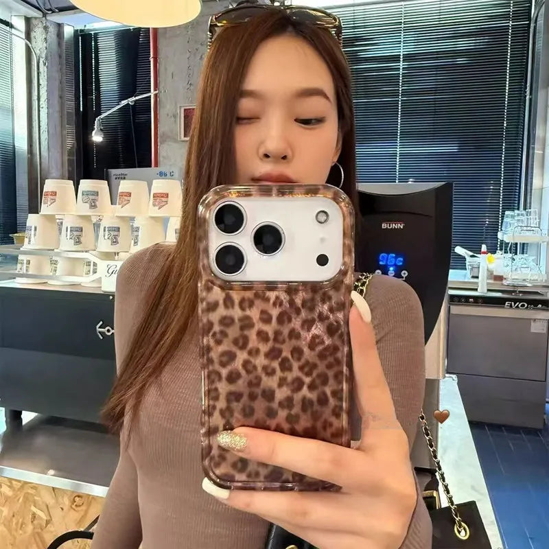 Stylish Brown Leopard Print Phone Case For iPhone 17 18 Pro Air 16 15 14 13 12 14 Pro Max 16E X XR XS Max Plus Shockproof Cover