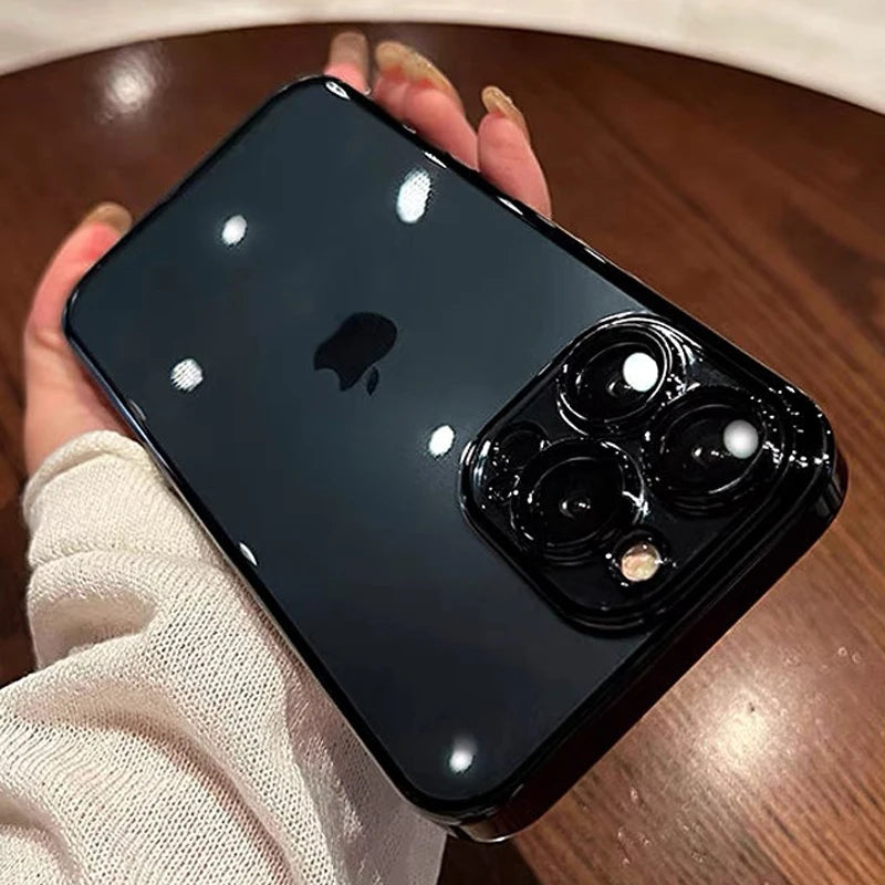 Luxury Plating Clear Silicone Phone Case For iPhone 16 17 15 14 13 12 11 Pro XR XS Max Mini Plus Lens Protection Case Back Cover