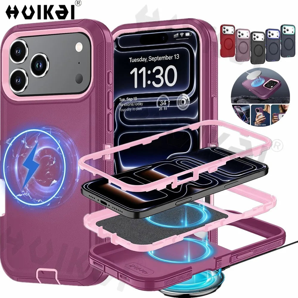 Case For iPhone 17 Pro Max iphone 16 Pro Max 16 15 Pro Max Heavy Duty Shock Absorption Full Body Protective Silicone Rubber Case