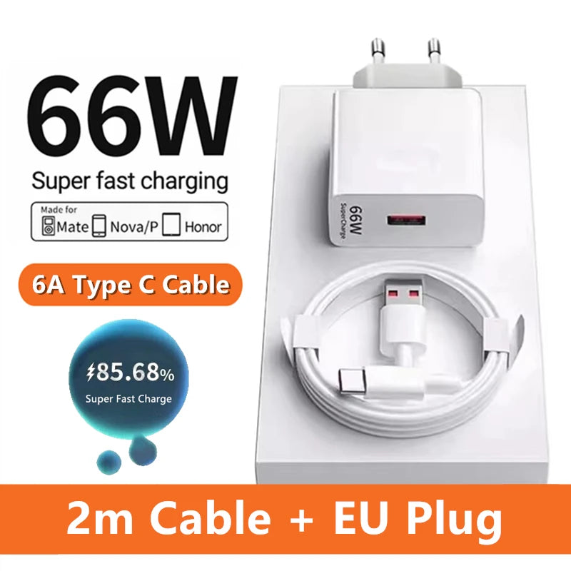 6A 66W USB C Super Fast Charging Cable - Fit for Huawei P50/P60/Nova 9/10/Honor 70/90/100/Magic