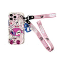 Cute Cartoon Stitch Angel With Crossbody Lanyard Pendant Wave Phone Case For iPhone
