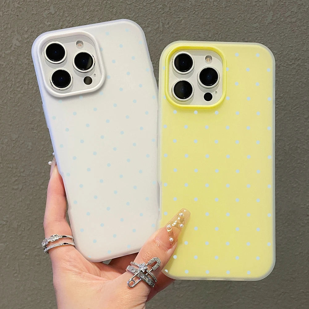 Phone Case For iPhone 17 16 15 Plus 14 13 12 11 Pro Max Air X XS XR 8 7 Plus SE 2022 Soft Adorable Light Blue Polka Dot Cover