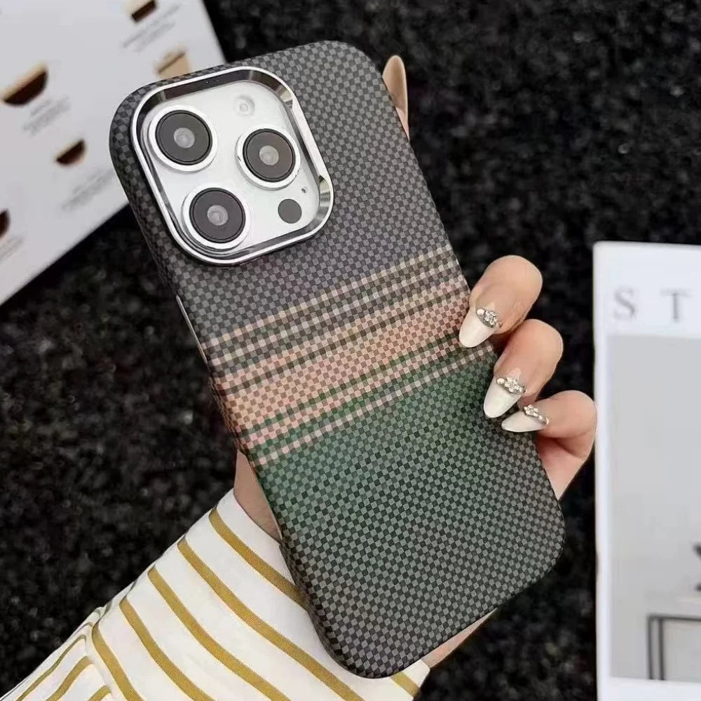 Magnetic Kevlar Texture High Quality Fiber For Magsafe Case For iPhone 17 16 15 14 18 Pro Max Metal Lens Frame Shockproof Cover