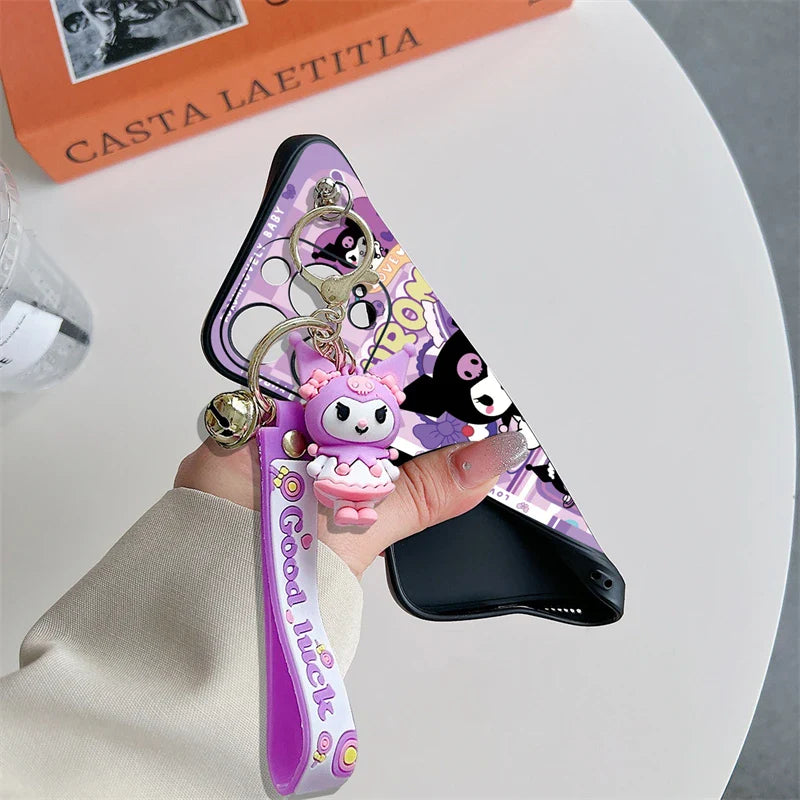 Kuromi Pendant Wrist Strap Phone Case For iPhone