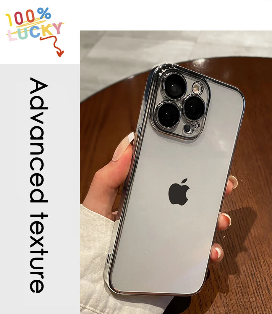 Luxury Plating Clear Silicone Phone Case For iPhone 16 17 15 14 13 12 11 Pro XR XS Max Mini Plus Lens Protection Case Back Cover