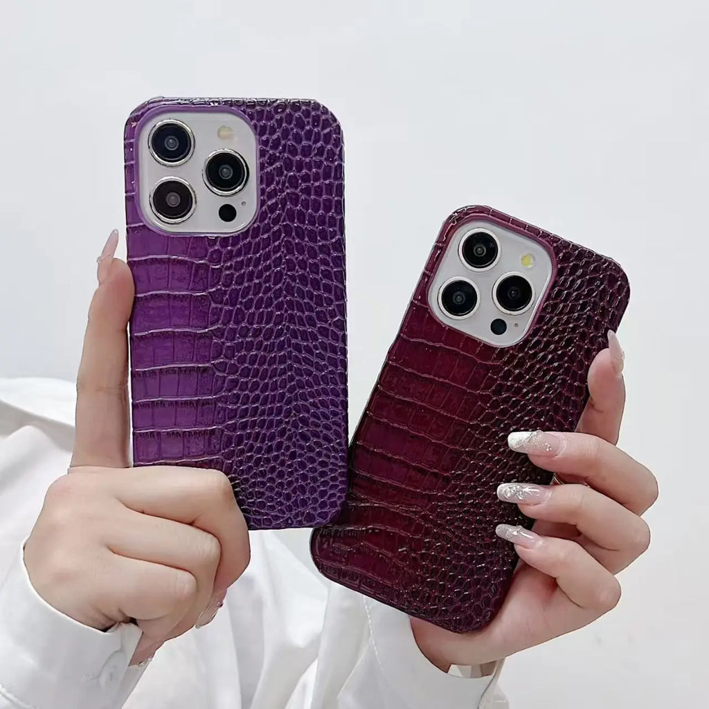 Luxury Crocodile Leather PU Texture Half Pack Design Phone Case for iPhone 18 17 16 15 14 13 Pro Max 7 8 Plus XS XR hard Cover