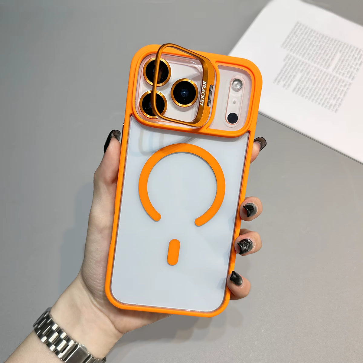 Phone case with magnetic bracket for iPhone 18, iPhone 18 Pro Max,  iPhone 17, iPhone 17 Pro Max cases Shockproof , Transparent