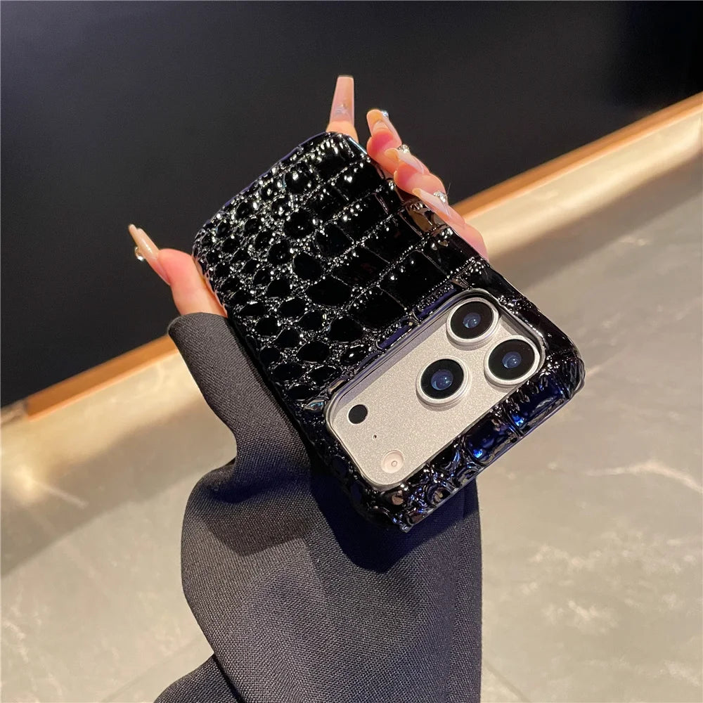 Luxury Crocodile Leather PU Texture Half Pack Design Phone Case for iPhone 18 17 16 15 14 13 Pro Max 7 8 Plus XS XR hard Cover