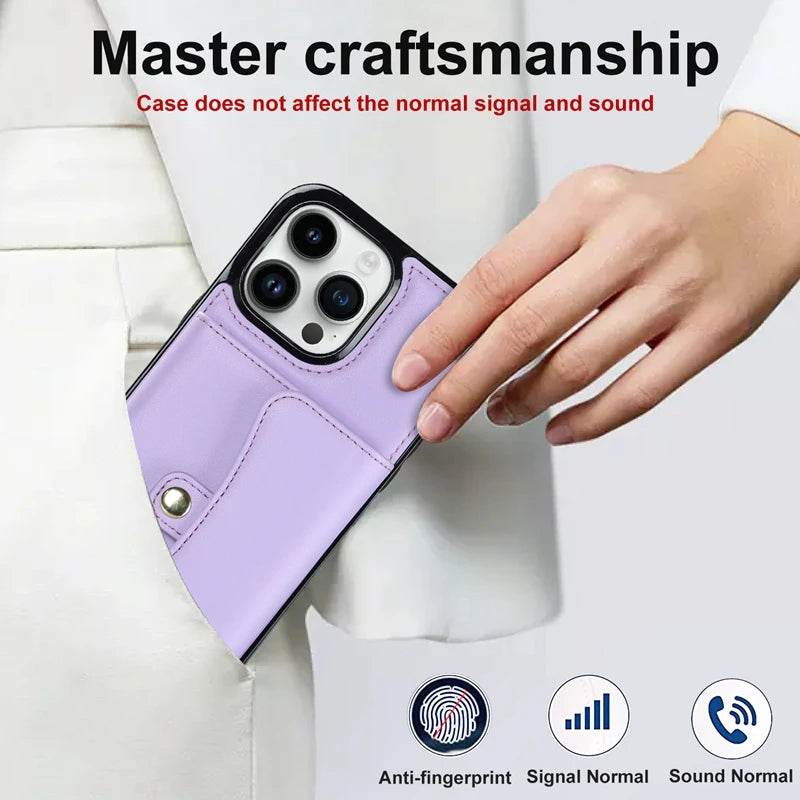 Wallet Case For iPhone 16 Pro Max 15 Plus 14 13 Mini 12 11 SE3/2022 SE2/2020 XS XR 8 7 Diagonal Strap With Bracket Leather Cover