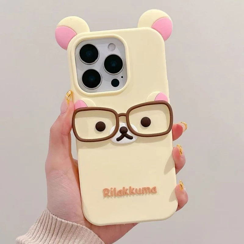 For iPhone 17 16 15 Pro Max 14 Plus 13 12 11 7 8 SE 4 4S 5 5S Cute Glasses Bear Silicone Soft Phone Case Cover