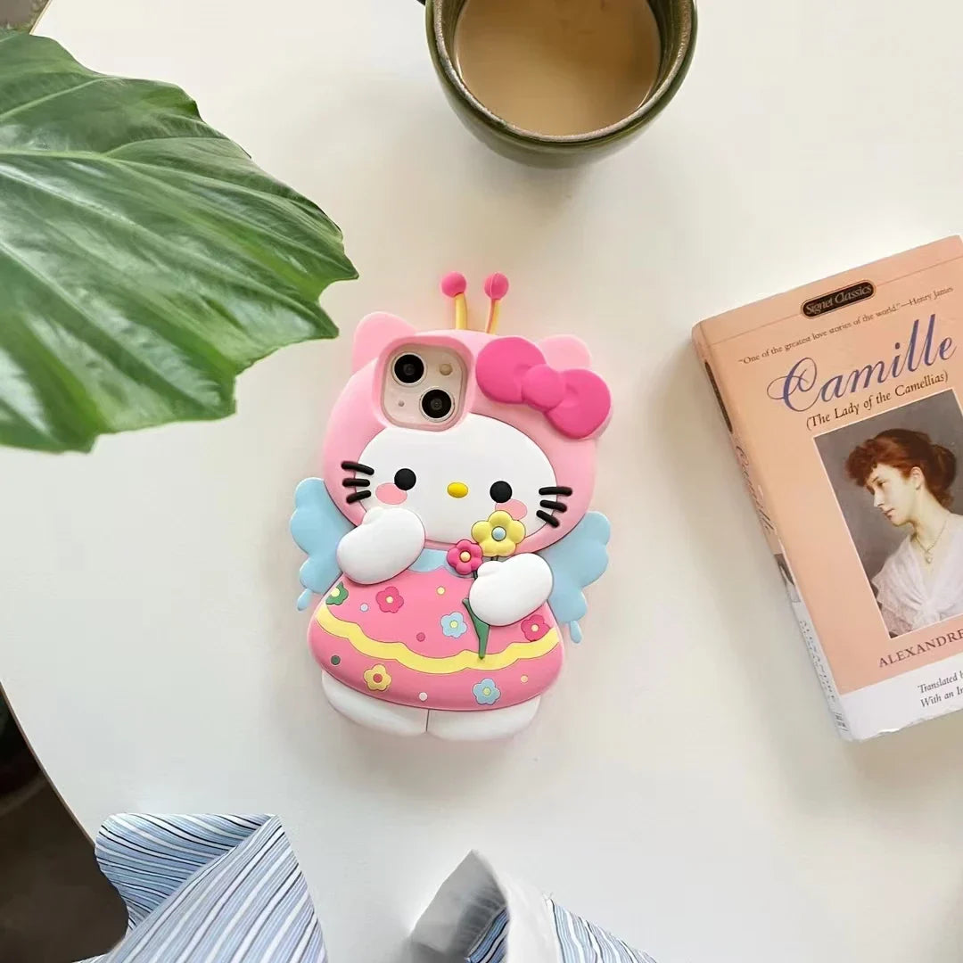 Kawaii Pink Bee Sanrios Hello Kitty Stereoscopic Phone Case