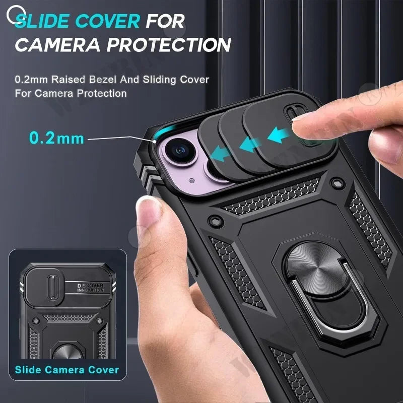 Case For iPhone 17 16 16e 15 14 13 12 11 Pro Max Plus Mini XS XR 8 Plus 8 7 SE Heavy Duty with Camera 360 Degree Kickstand Cover