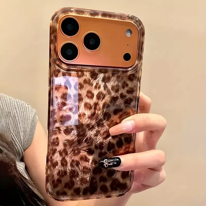 Stylish Brown Leopard Print Phone Case For iPhone 17 18 Pro Air 16 15 14 13 12 14 Pro Max 16E X XR XS Max Plus Shockproof Cover