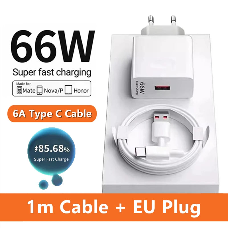 6A 66W USB C Super Fast Charging Cable - Fit for Huawei P50/P60/Nova 9/10/Honor 70/90/100/Magic