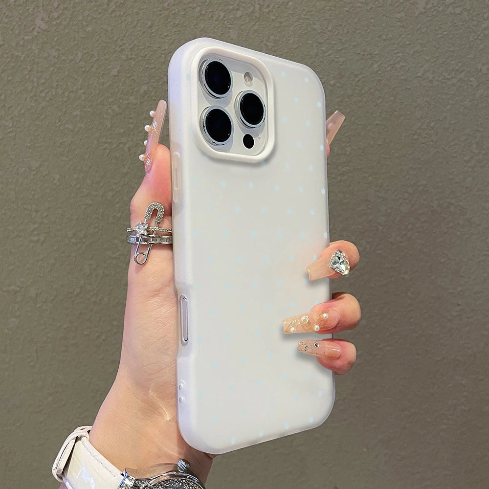 Phone Case For iPhone 17 16 15 Plus 14 13 12 11 Pro Max Air X XS XR 8 7 Plus SE 2022 Soft Adorable Light Blue Polka Dot Cover