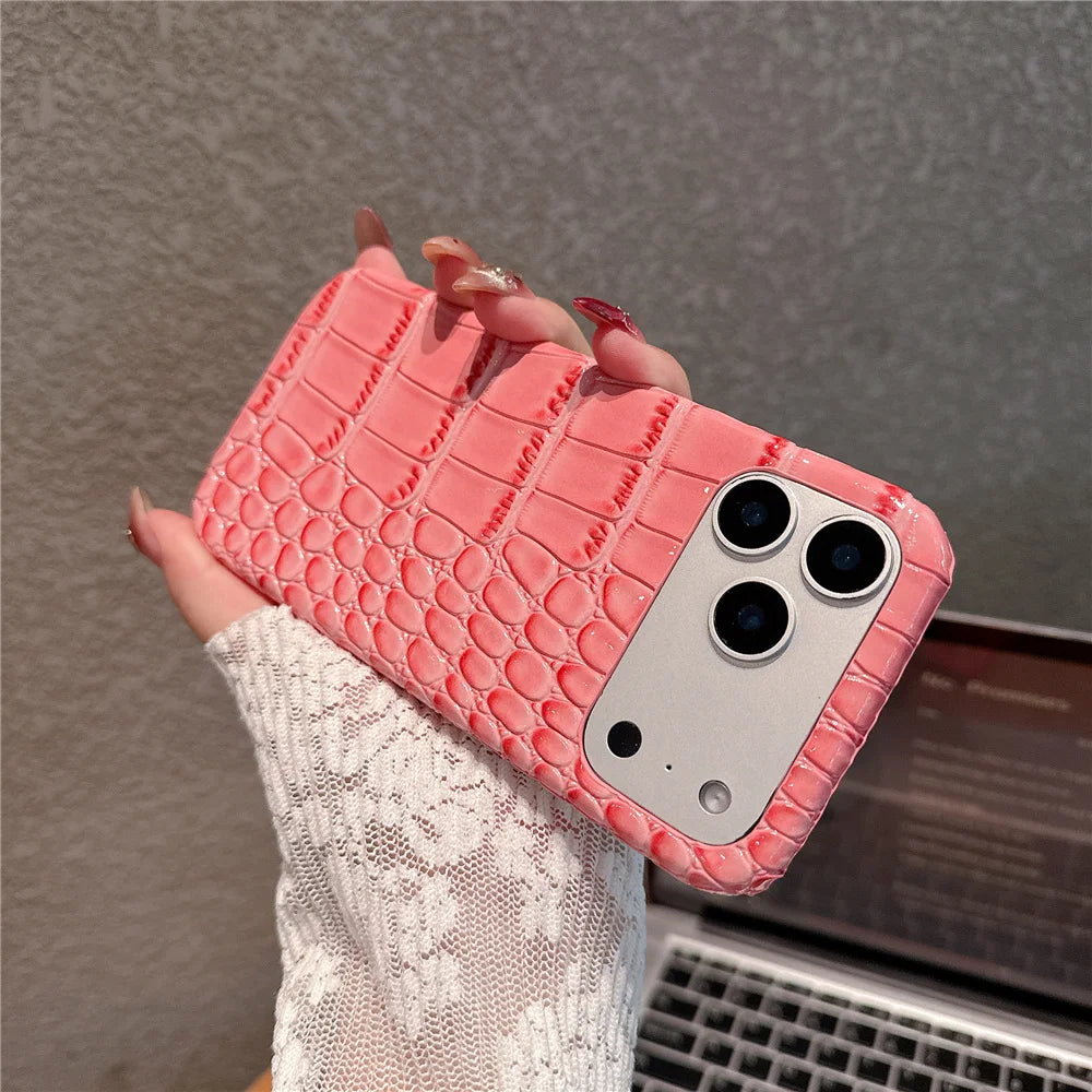 Luxury Crocodile Leather PU Texture Half Pack Design Phone Case for iPhone 18 17 16 15 14 13 Pro Max 7 8 Plus XS XR hard Cover