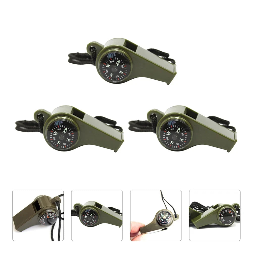 3 Pcs Compass Whistle Rescue Multifunction Camping Outdoor Survival Thermometer