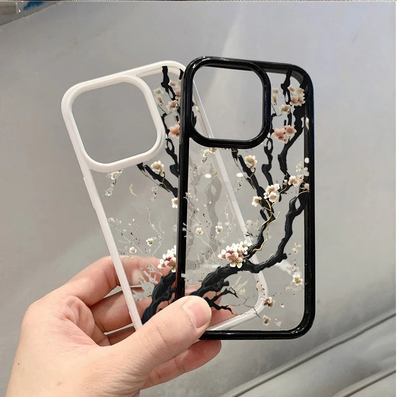 Plum Blossom Artistic Phone Case For IPhone 16 17 15 14 13 11 12 Pro Max 16E Air X XR XS 7 8 Plus TPU Shockproof Cover Funda