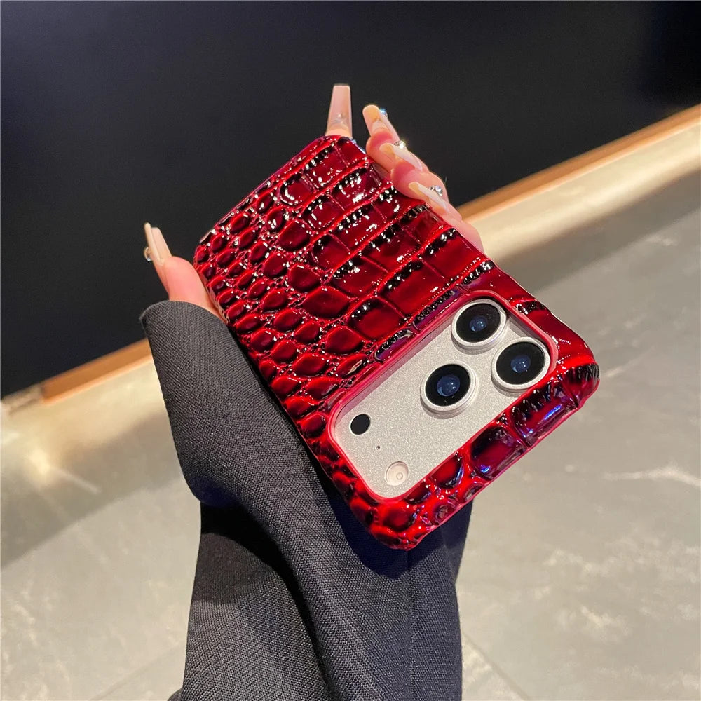 Luxury Crocodile Leather PU Texture Half Pack Design Phone Case for iPhone 18 17 16 15 14 13 Pro Max 7 8 Plus XS XR hard Cover