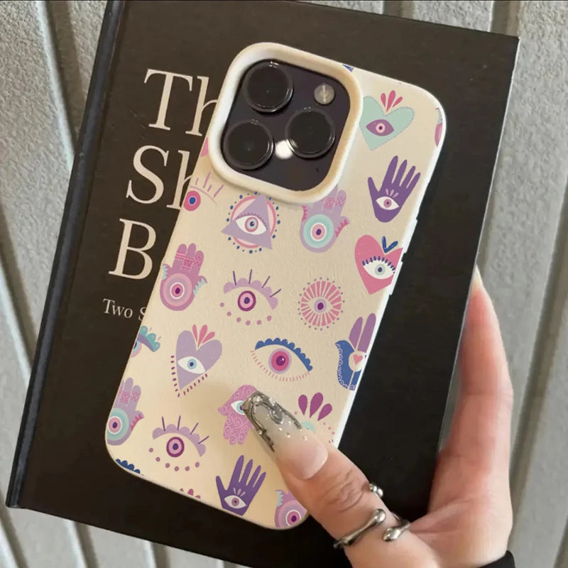 For iPhone 17 16 15 14 13 12 11 Pro Max Plus Case Pink Purple Eyes Lichee Pattern Silicone Cover For iPhone XS XR X 16e Funda