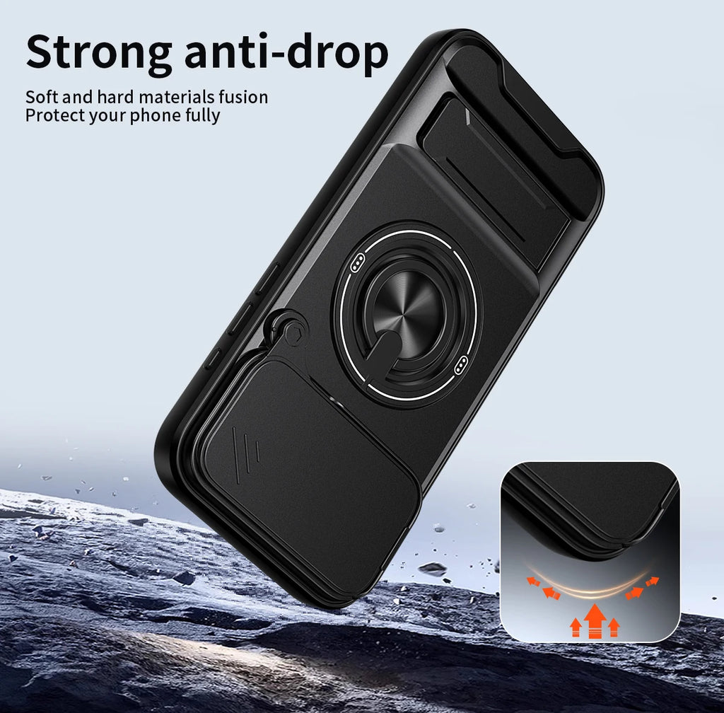For iPhone 17 Pro Max 16 Pro Max 15 14 13 Slide Camera Case Protection Upright Kickstand Shockproof Back Magnetic Phone Covers