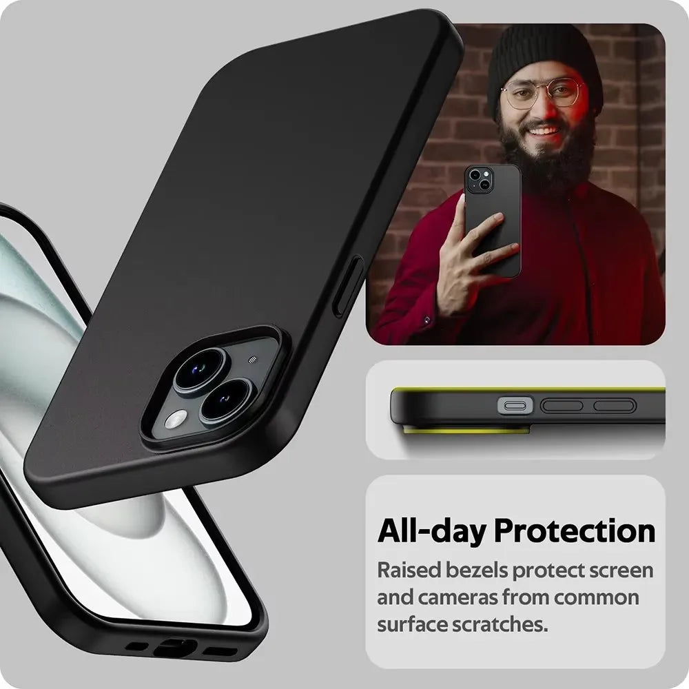 Luxury Matte Silicone Soft Case For iPhone 16 15 14 Plus 13 12 Mini 11 Pro XS Max X XR SE 2 3 7 8 Plus Solid Black Back Cover