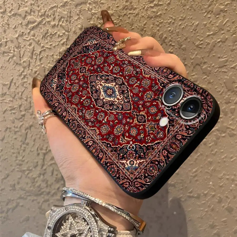 Case for iPhone 7 8 17Air 13 12 11 17 Pro Max XS Max XR 15 16 14 Plus Black Soft Phone Cover Retro Ethnic Totem Pattern