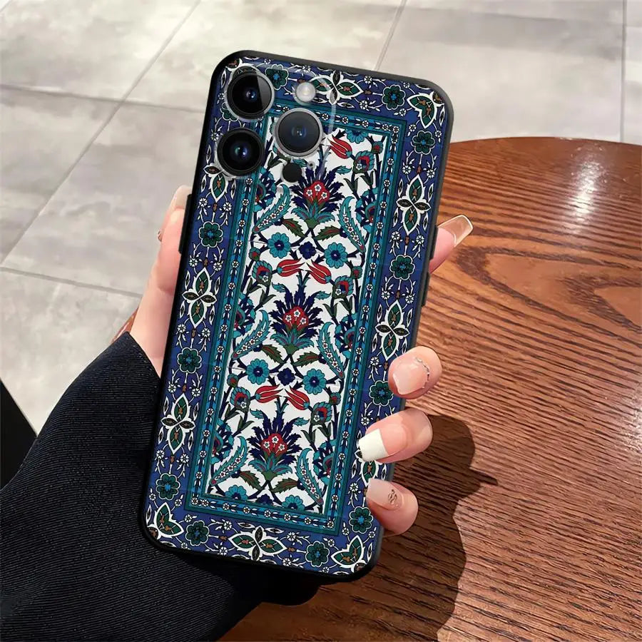 Case for iPhone 7 8 17Air 13 12 11 17 Pro Max XS Max XR 15 16 14 Plus Black Soft Phone Cover Retro Ethnic Totem Pattern
