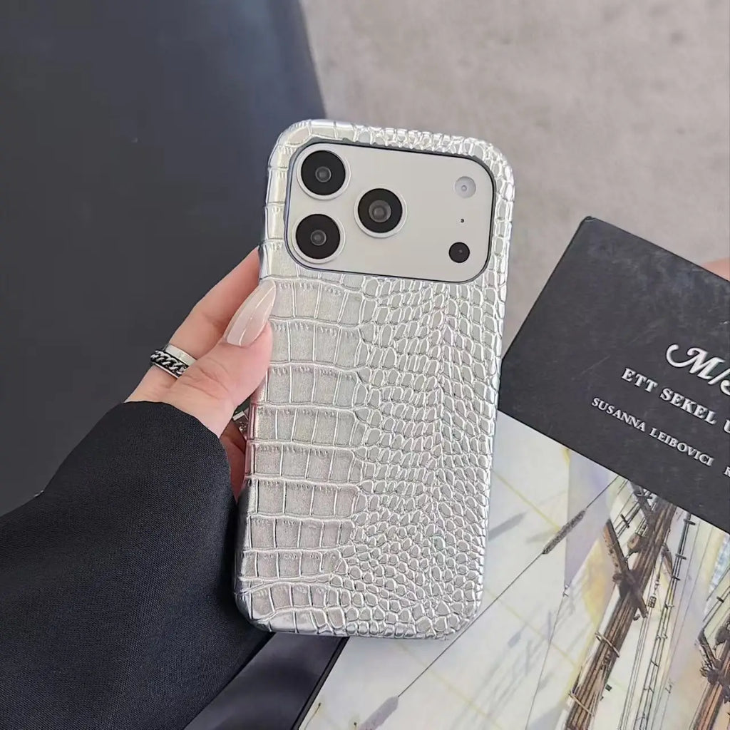 Luxury Crocodile Leather PU Texture Half Pack Design Phone Case for iPhone 18 17 16 15 14 13 Pro Max 7 8 Plus XS XR hard Cover