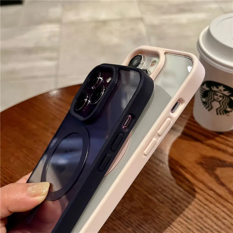 Luxury Magnetic Wireless Charge For Magsafe Case for iPhone 16 15 14 Plus 13 12 11 Pro Max Mini Soft Bumper Transparent Cover