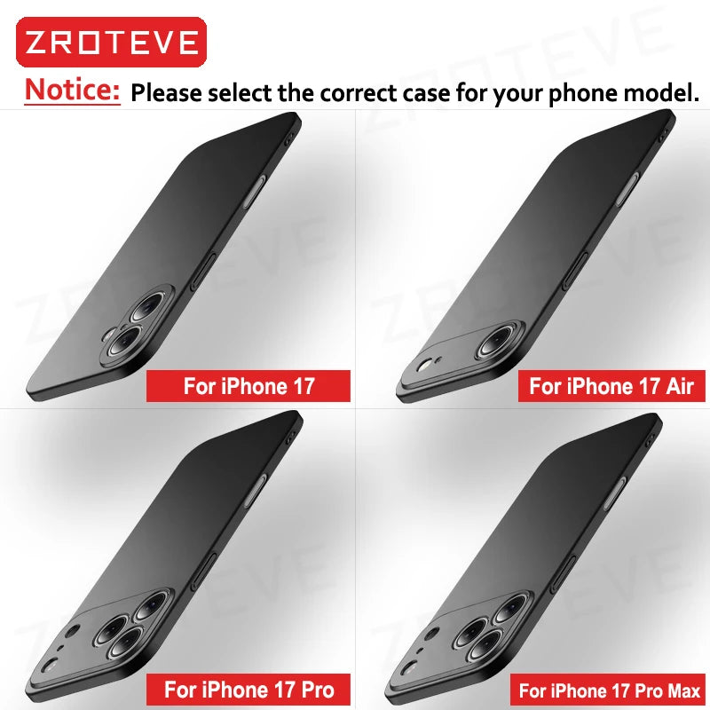For iPhone 18 17 16 Pro Max 17e 16e 15 14 Plus 13 Mini Case ZROTEVE Ultra Slim Matte Hard PC Cover For IPhone17 Air Phone Case
