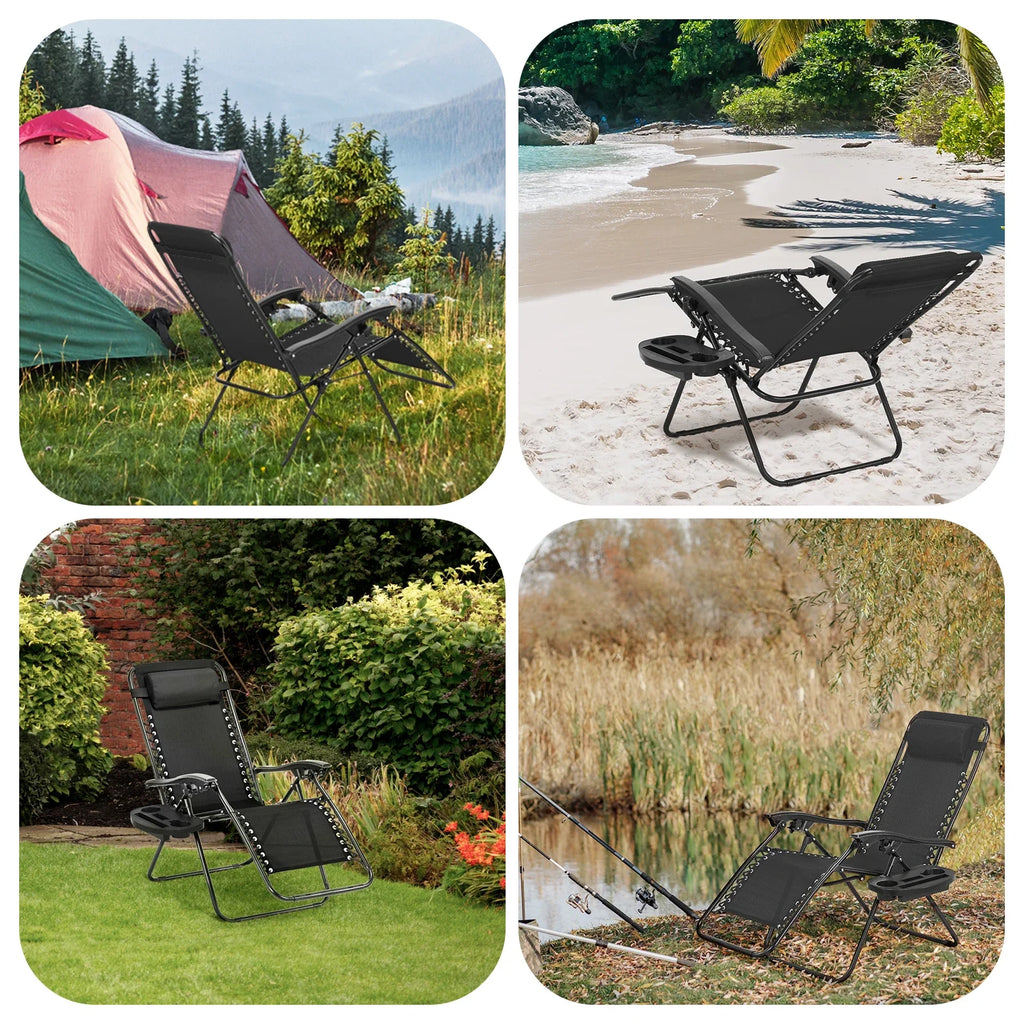 Zero Gravity Chair Patio Recliner Chair Folding Camping Chairs with Cup Holder Adjustable Headrest Reclining Lounge Chair