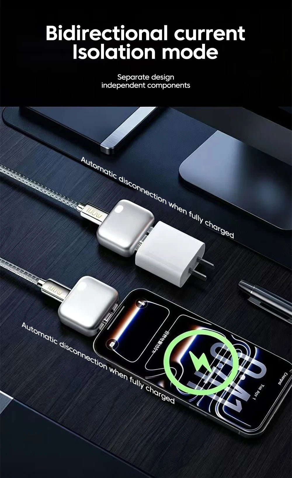 Type C Charging 140W Smart Full Charge Self-Cut Adapter Auto Disconnect for Night Charging Overcharge Prevention Separator