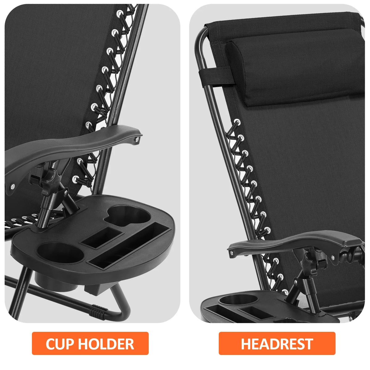 Zero Gravity Chair Patio Recliner Chair Folding Camping Chairs with Cup Holder Adjustable Headrest Reclining Lounge Chair