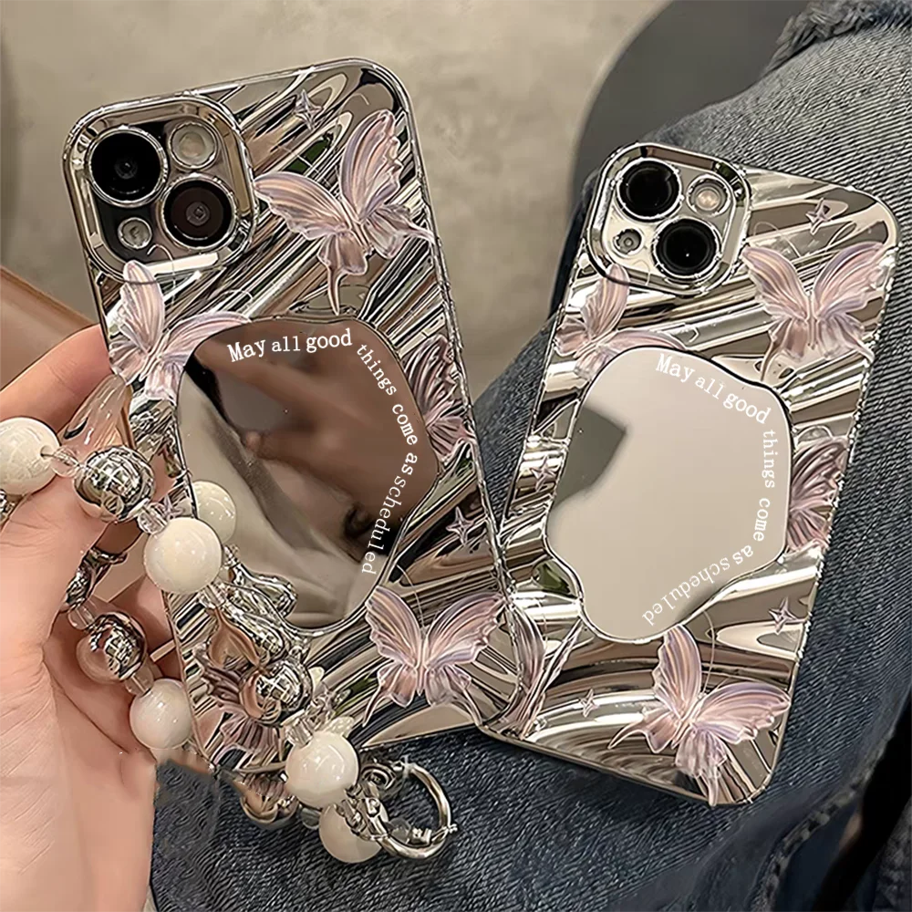 Aesthetic Butterfly Cover Wavy Pattern Mirror Phone Case
