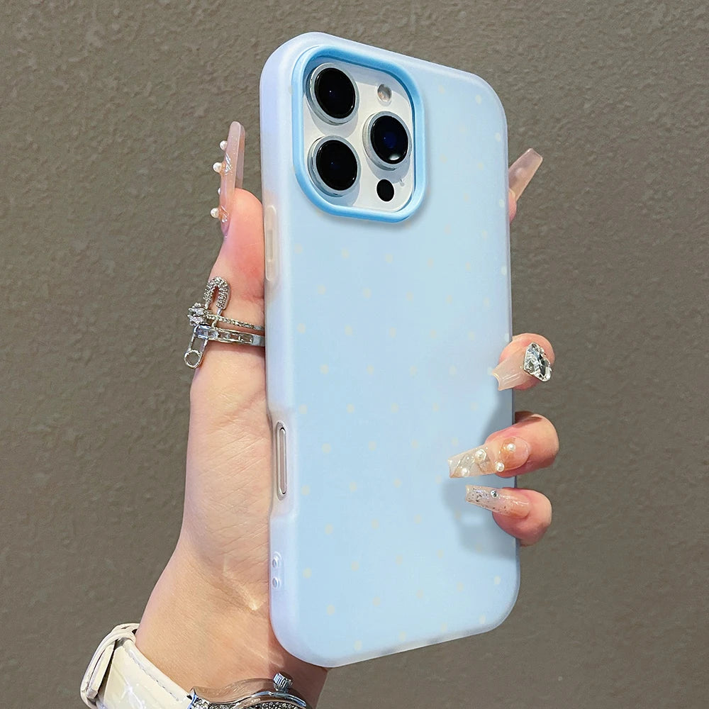 Phone Case For iPhone 17 16 15 Plus 14 13 12 11 Pro Max Air X XS XR 8 7 Plus SE 2022 Soft Adorable Light Blue Polka Dot Cover