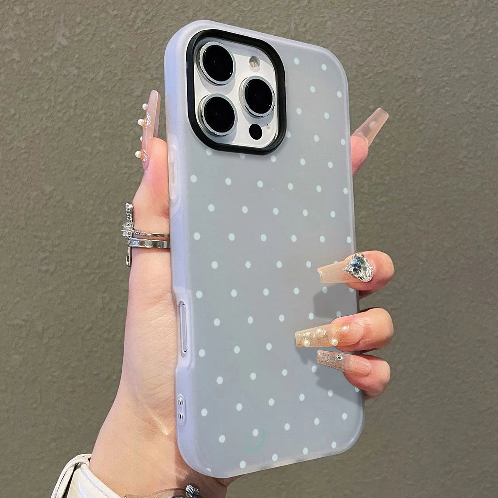 Phone Case For iPhone 17 16 15 Plus 14 13 12 11 Pro Max Air X XS XR 8 7 Plus SE 2022 Soft Adorable Light Blue Polka Dot Cover