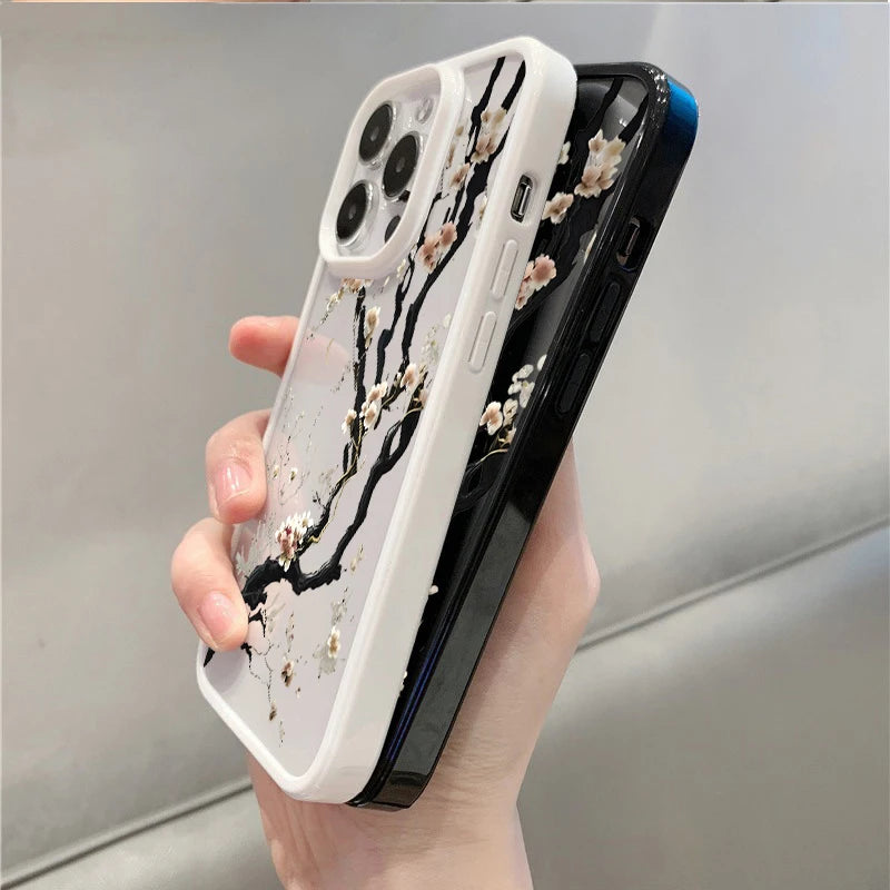 Plum Blossom Artistic Phone Case For IPhone 16 17 15 14 13 11 12 Pro Max 16E Air X XR XS 7 8 Plus TPU Shockproof Cover Funda