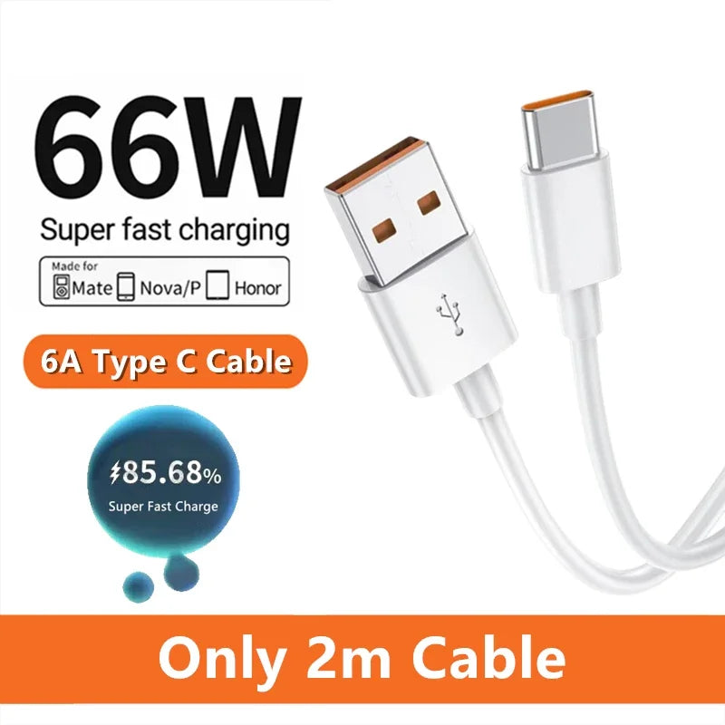 6A 66W USB C Super Fast Charging Cable - Fit for Huawei P50/P60/Nova 9/10/Honor 70/90/100/Magic