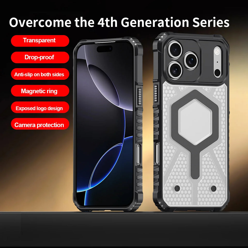 New Heavy Duty Anti-Slip Transparent Armor Magnetic Phone Case For iPhone 17 16 15 14 13Pro Max 11 Support Wireless Charge