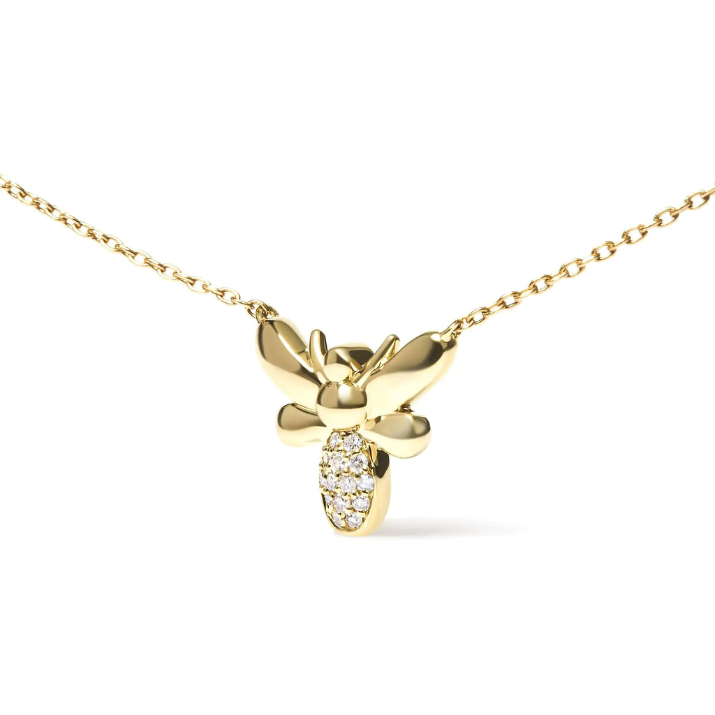 10K Yellow Gold Diamond Accented Bumble Bee Pendant 18" Necklace
