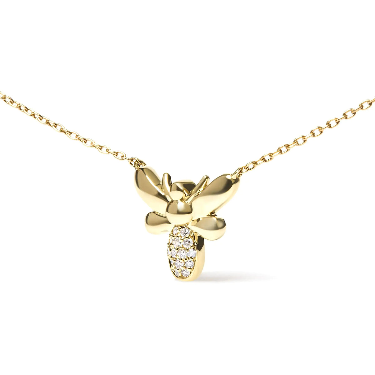 10K Yellow Gold Diamond Accented Bumble Bee Pendant 18" Necklace