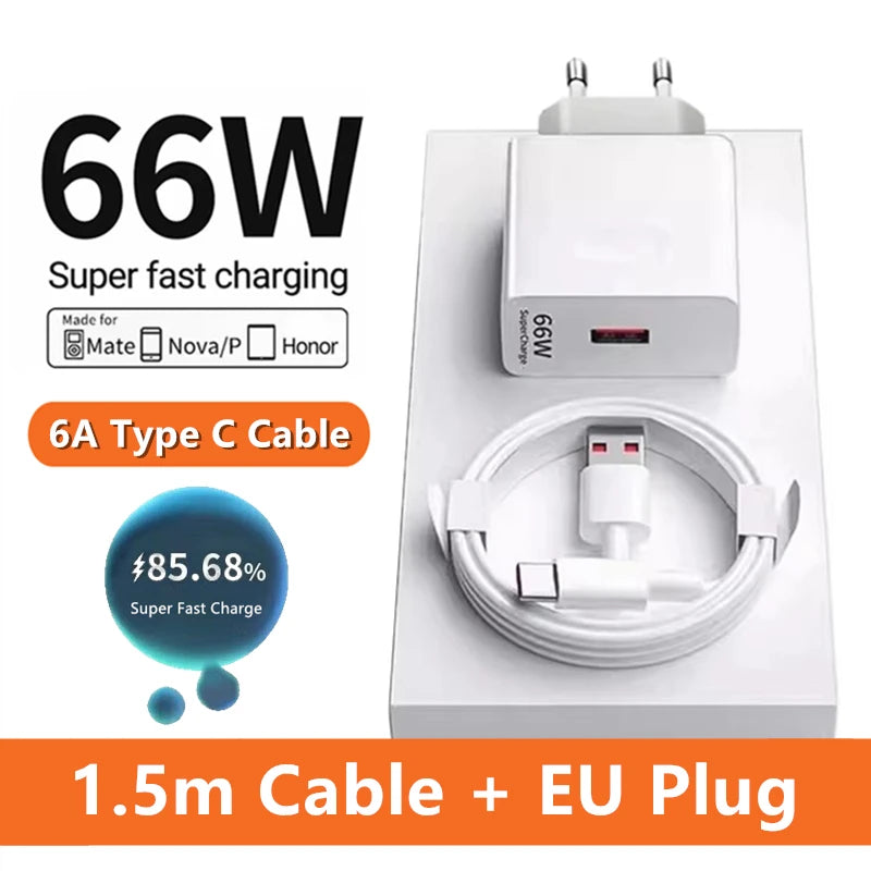 6A 66W USB C Super Fast Charging Cable - Fit for Huawei P50/P60/Nova 9/10/Honor 70/90/100/Magic